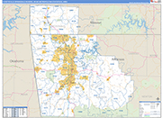Fayetteville-Springdale-Rogers Metro Area Wall Map Basic Style